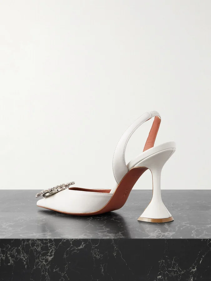 Amina Muaddi - Begum Swarovski Crystal-embellished Leather Slingback Pumps - White - Image 3