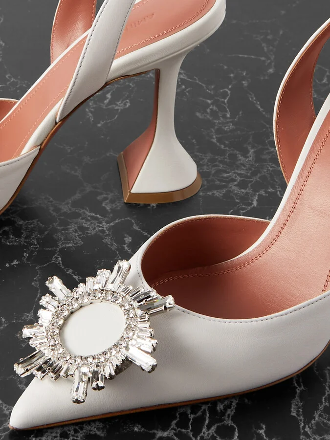 Amina Muaddi - Begum Swarovski Crystal-embellished Leather Slingback Pumps - White - Image 4