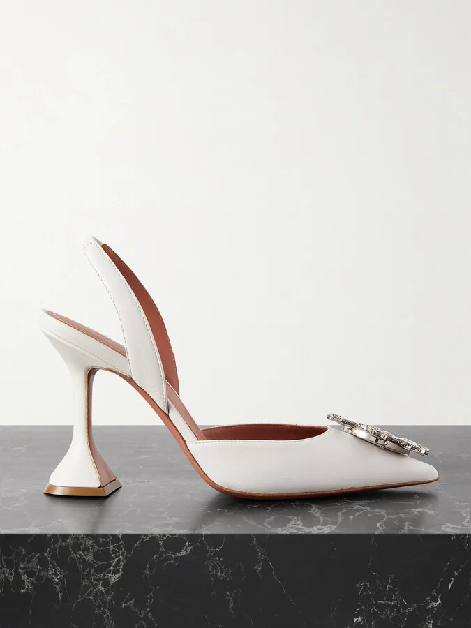 Amina Muaddi - Begum Swarovski Crystal-embellished Leather Slingback Pumps - White