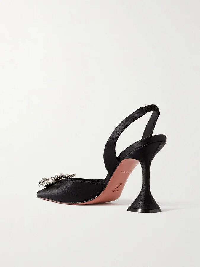 Amina Muaddi - Begum Swarovski Crystal-embellished Satin Slingback Pumps - Black - Image 3