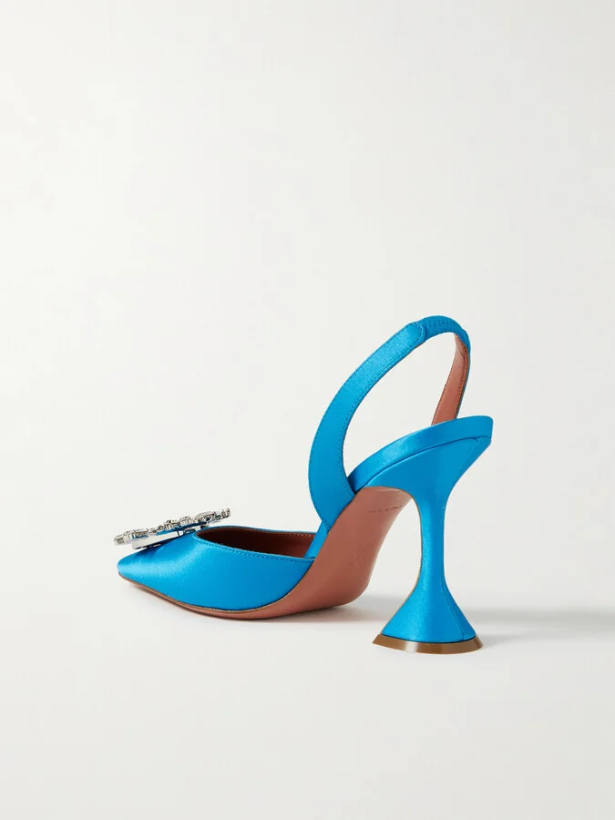 Amina Muaddi - Begum Swarovski Crystal-embellished Satin Slingback Pumps - Blue - Image 3