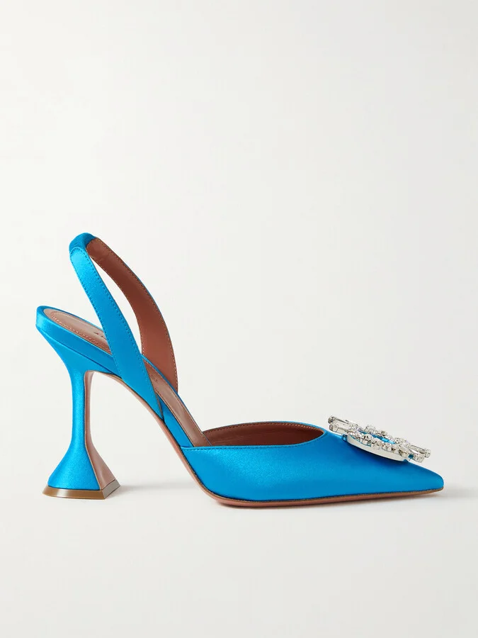 Amina Muaddi - Begum Swarovski Crystal-embellished Satin Slingback Pumps - Blue