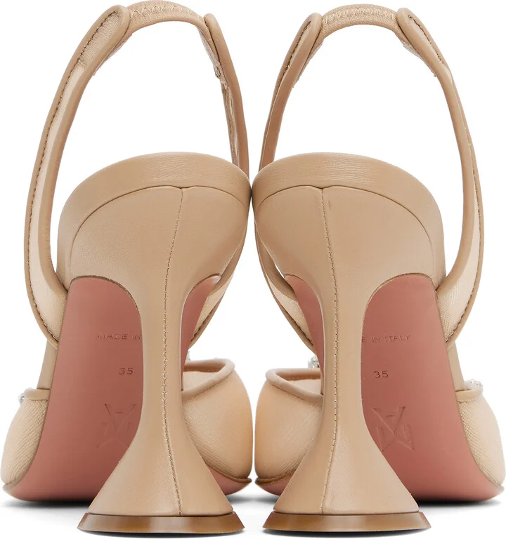 Amina Muaddi Beige Begum Mesh Sling 95 Heels - Image 2