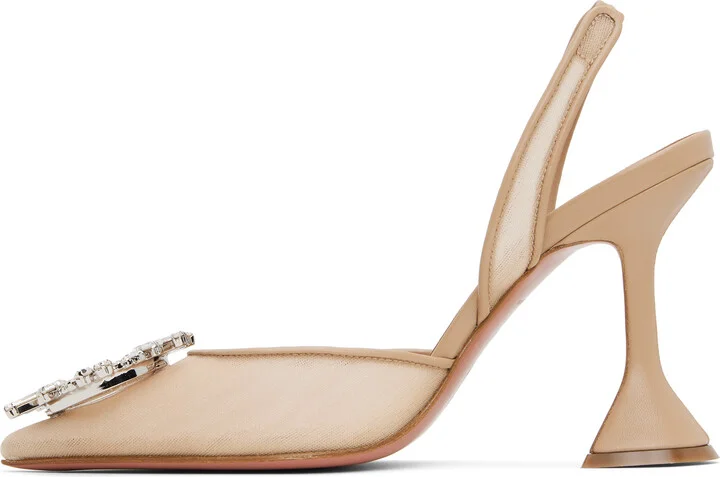 Amina Muaddi Beige Begum Mesh Sling 95 Heels - Image 3