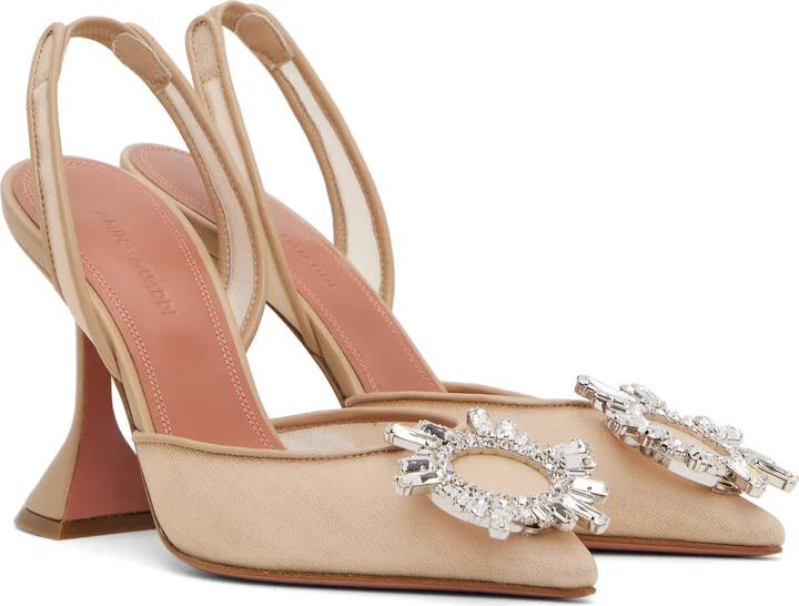 Amina Muaddi Beige Begum Mesh Sling 95 Heels - Image 4