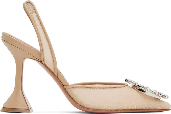 Amina Muaddi Beige Begum Mesh Sling 95 Heels