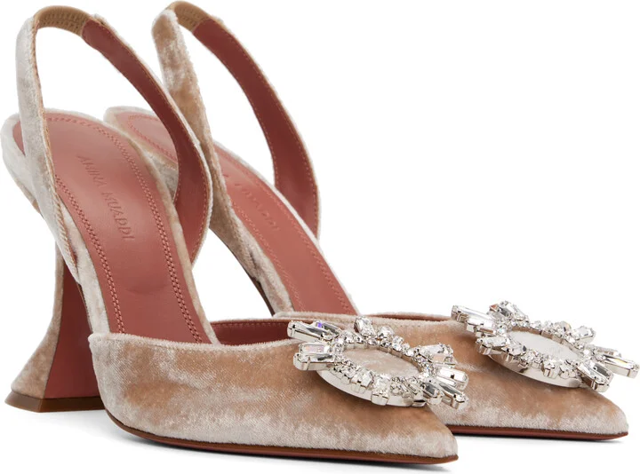 Amina Muaddi Beige Begum Sling Heels - Image 4