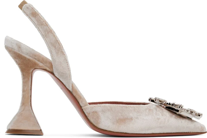 Amina Muaddi Beige Begum Sling Heels