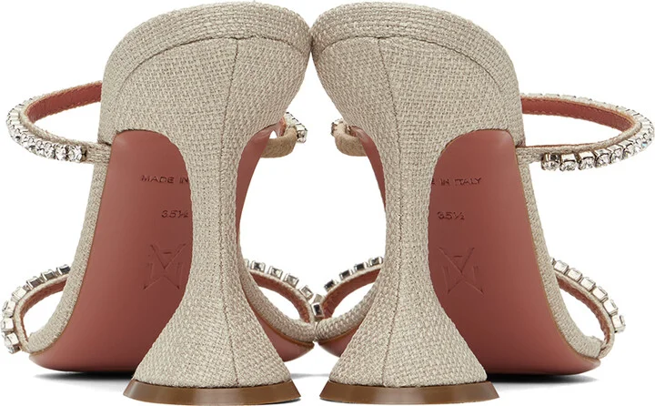 Amina Muaddi Beige Gilda Heeled Sandals - Image 2