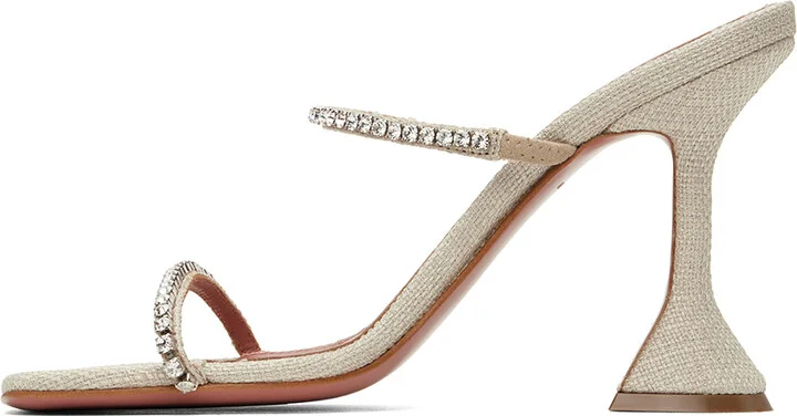 Amina Muaddi Beige Gilda Heeled Sandals - Image 3