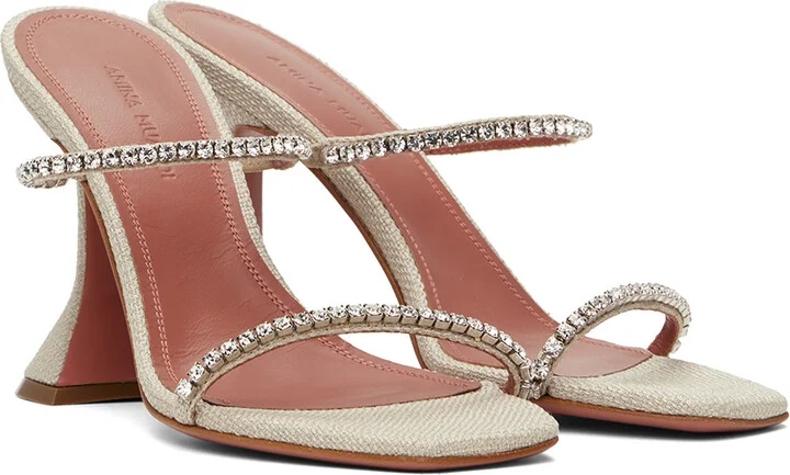 Amina Muaddi Beige Gilda Heeled Sandals - Image 4
