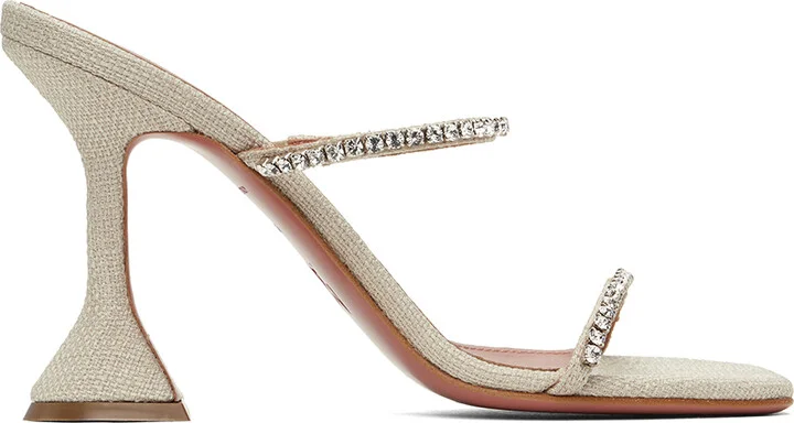 Amina Muaddi Beige Gilda Heeled Sandals