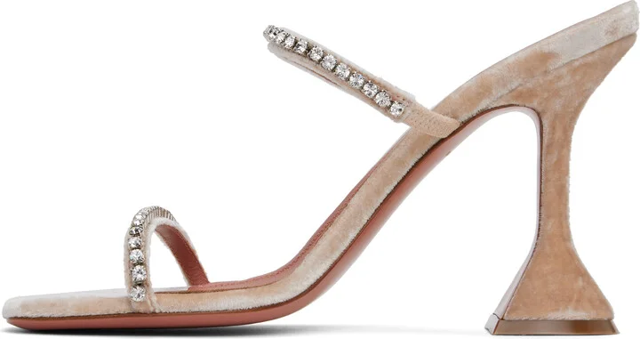 Amina Muaddi Beige Gilda Slipper Heeled Sandals - Image 3