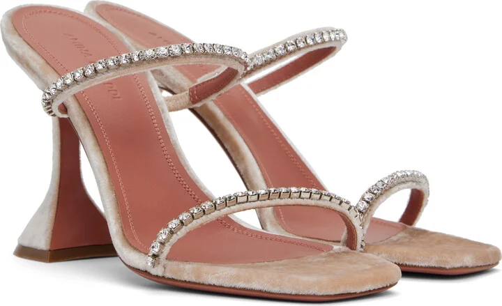 Amina Muaddi Beige Gilda Slipper Heeled Sandals - Image 4