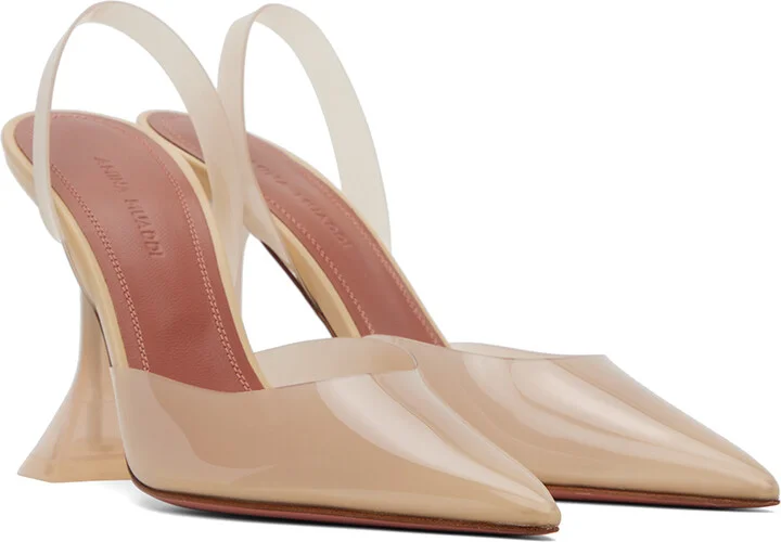Amina Muaddi Beige Holli Glass Sling Heels - Image 4