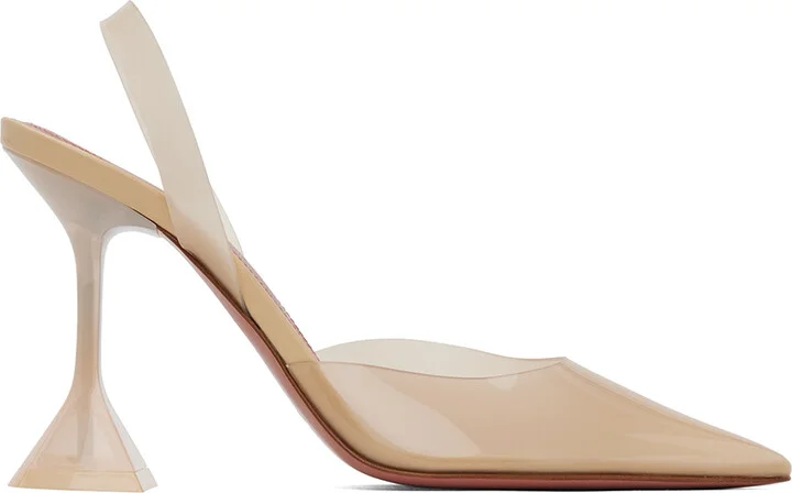 Amina Muaddi Beige Holli Glass Sling Heels
