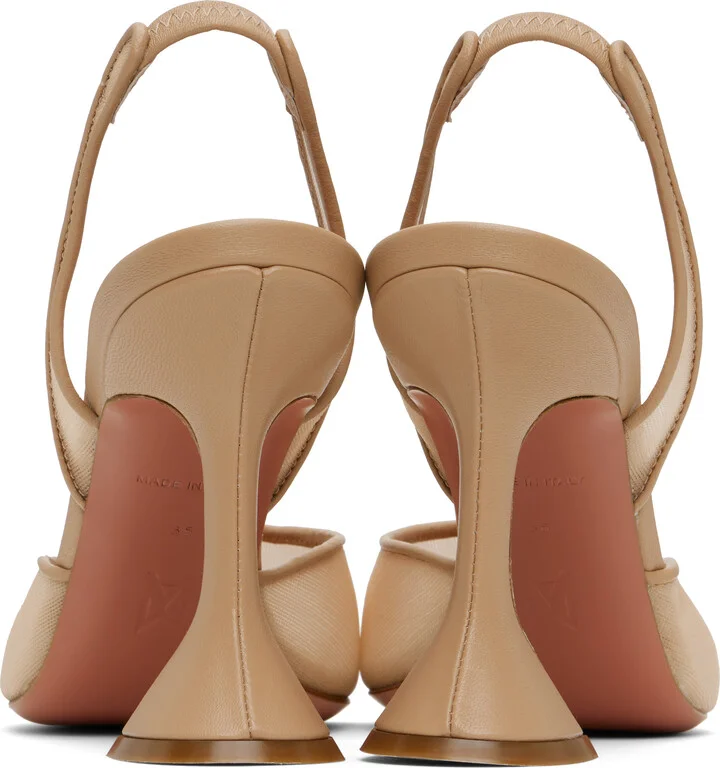 Amina Muaddi Beige Holli Mesh Sling 95 Heels - Image 2