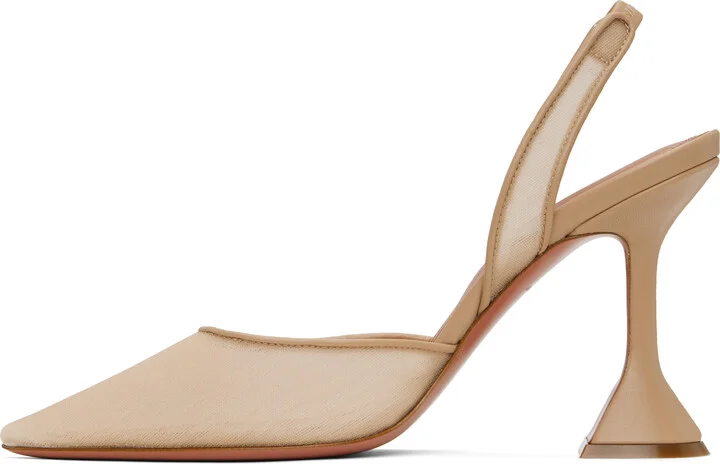 Amina Muaddi Beige Holli Mesh Sling 95 Heels - Image 3