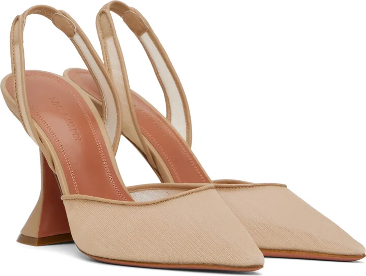 Amina Muaddi Beige Holli Mesh Sling 95 Heels - Image 4