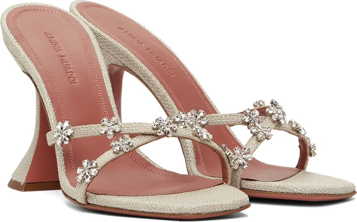 Amina Muaddi Beige Lily Slipper 95 Heeled Sandals - Image 4