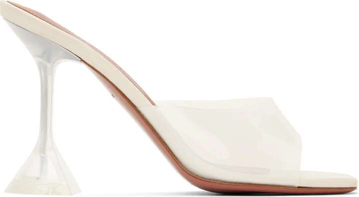 Amina Muaddi Beige Lupita Glass Slipper 95 Heeled Sandals