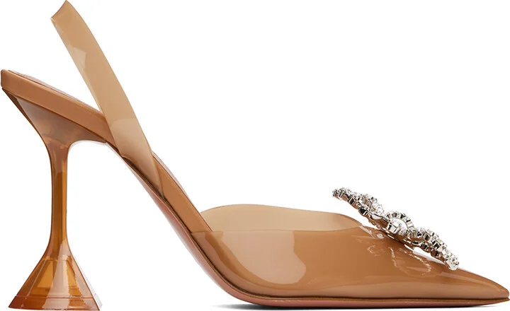 Amina Muaddi Beige Rosie Glass Sling 95 Heels