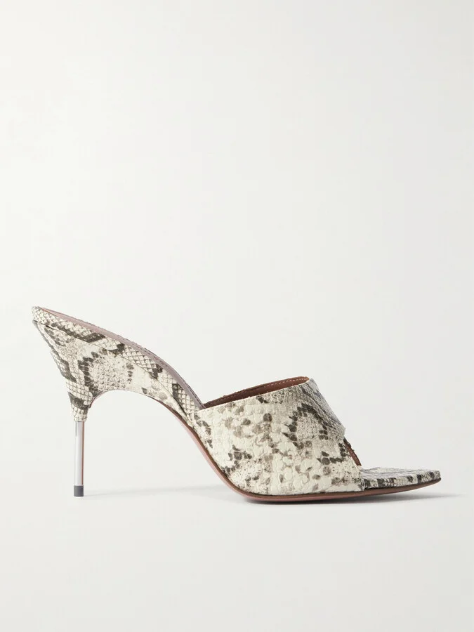 Amina Muaddi - Bianca Snake-effect Leather Sandals - Animal print