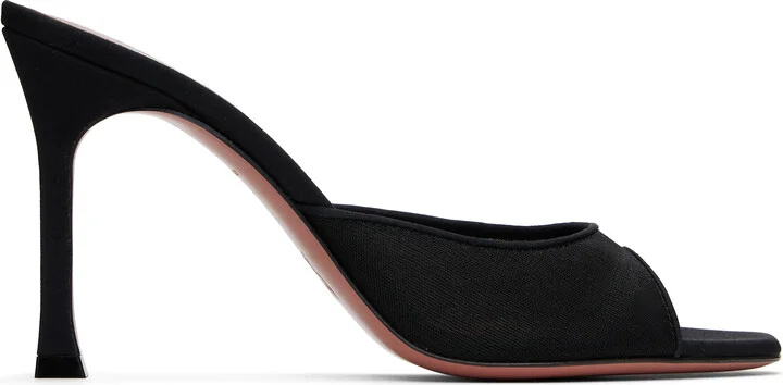 Amina Muaddi Black Alexa Mesh Slipper 95 Heeled Sandals