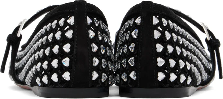 Amina Muaddi Black Ane Crystal Heart Ballerina Flats - Image 2