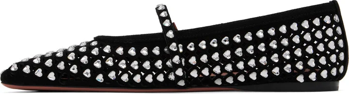 Amina Muaddi Black Ane Crystal Heart Ballerina Flats - Image 3