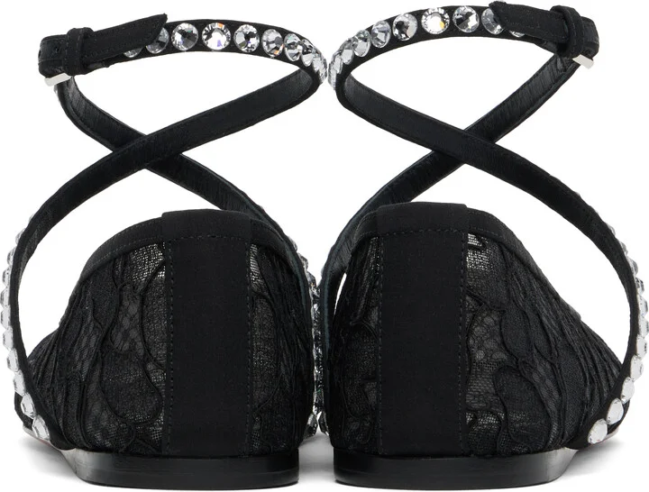 Amina Muaddi Black Ane Lace Ballerina Flats - Image 2
