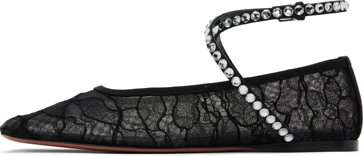 Amina Muaddi Black Ane Lace Ballerina Flats - Image 3