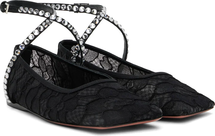 Amina Muaddi Black Ane Lace Ballerina Flats - Image 4