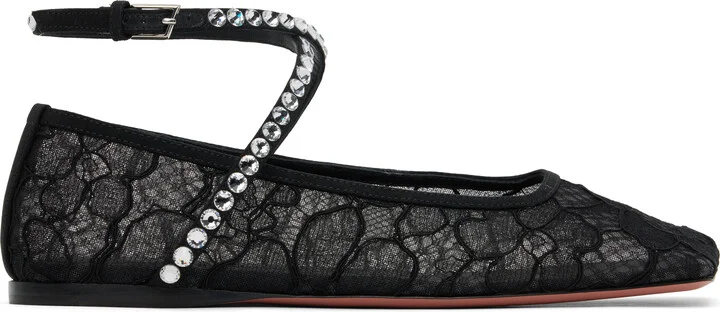 Amina Muaddi Black Ane Lace Ballerina Flats