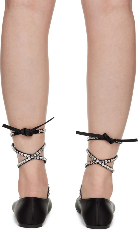 Amina Muaddi Black Ane Lace Up Ballerina Flats - Image 2