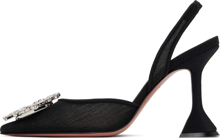 Amina Muaddi Black Begum Mesh Sling 95 Heels - Image 3