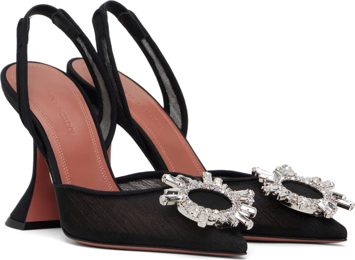 Amina Muaddi Black Begum Mesh Sling 95 Heels - Image 4