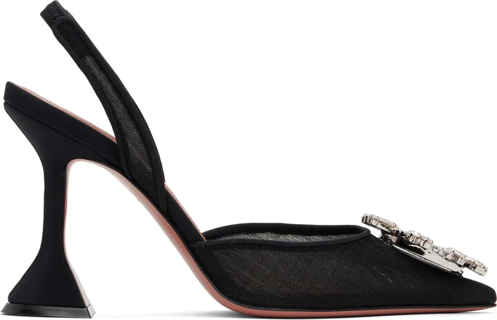 Amina Muaddi Black Begum Mesh Sling 95 Heels