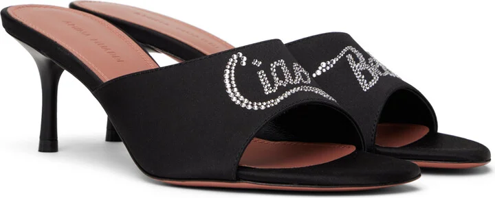 Amina Muaddi Black 'Bella' 60 Heeled Sandals - Image 4
