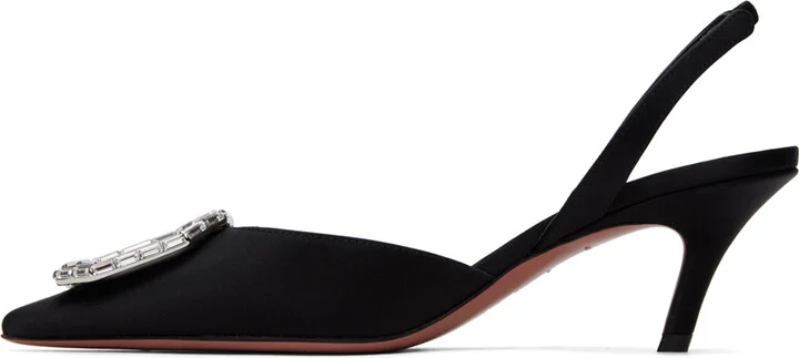 Amina Muaddi Black Camelia 60 Sling Heels - Image 3