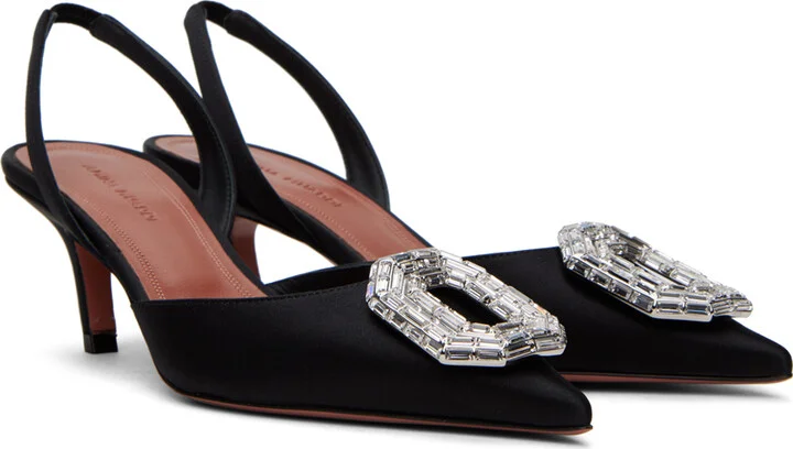 Amina Muaddi Black Camelia 60 Sling Heels - Image 4