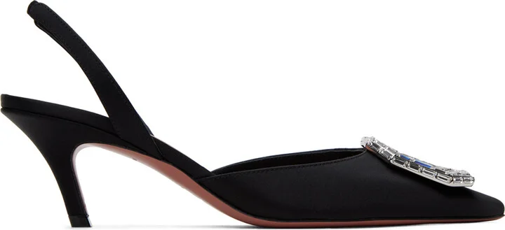 Amina Muaddi Black Camelia 60 Sling Heels
