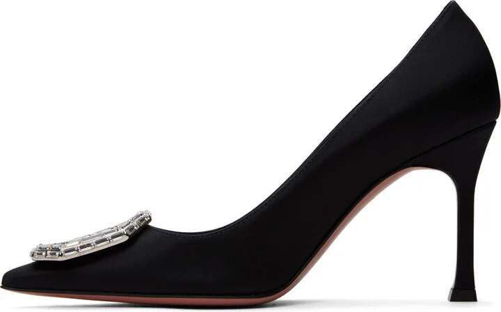 Amina Muaddi Black Camelia 90 Pumps - Image 3