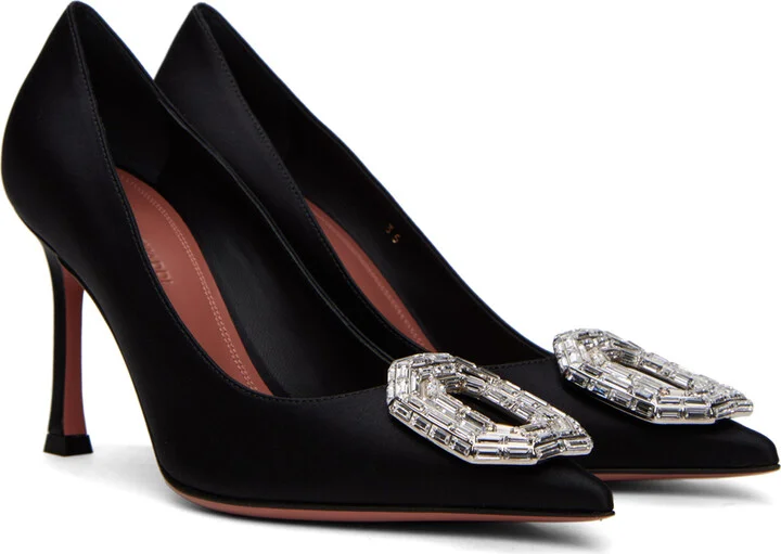 Amina Muaddi Black Camelia 90 Pumps - Image 4
