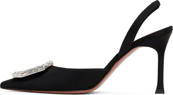 Amina Muaddi Black Camelia Sling 90 Heels - Image 3