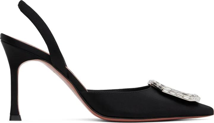 Amina Muaddi Black Camelia Sling 90 Heels