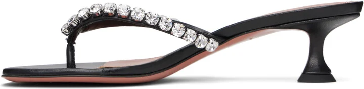 Amina Muaddi Black Gigi Thong Heeled Sandals - Image 3