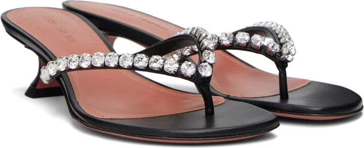 Amina Muaddi Black Gigi Thong Heeled Sandals - Image 4
