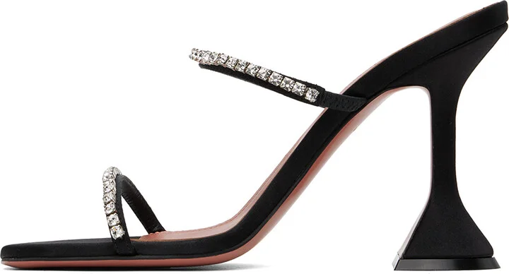 Amina Muaddi Black Gilda Slipper Heeled Sandals - Image 3
