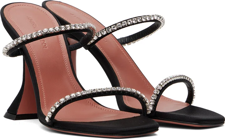 Amina Muaddi Black Gilda Slipper Heeled Sandals - Image 4
